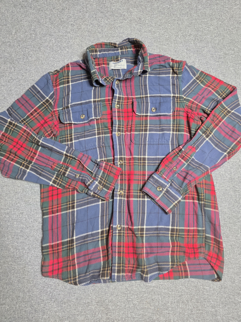 Old Navy Mens Double Brushed Flannel Plaid Shirt Blue Red Green Size Small S